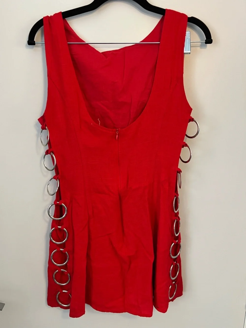 Red Mini Dress with Side Ring Detail - Picture 5 of 7
